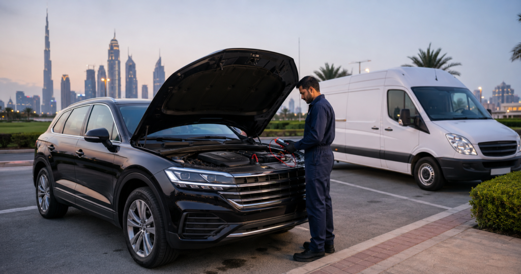 Luxury car battery testing and mobile replacement service in Dubai